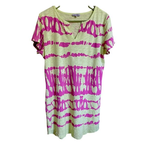 LISA TODD THE SHAKE UP Luxury Cotton Dress Split Neck Bright Colors Size Medium - Picture 3 of 10